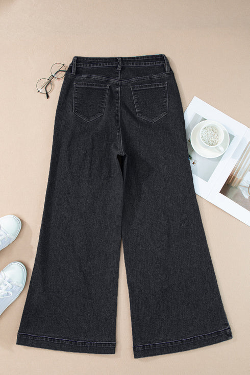 High Waisted Center Seam Wide Leg Cropped Denim Jeans
