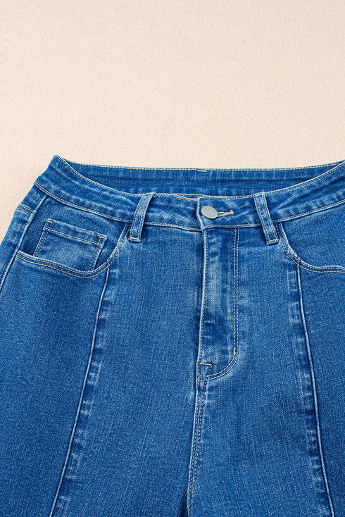 High Waisted Center Seam Wide Leg Cropped Denim Jeans