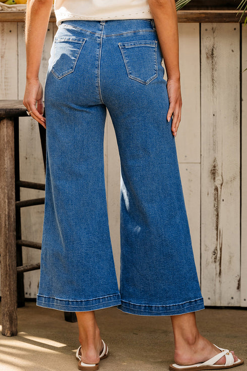 High Waisted Center Seam Wide Leg Cropped Denim Jeans