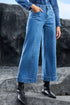 High Waisted Center Seam Wide Leg Cropped Denim Jeans