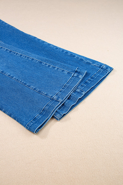 High Waisted Center Seam Wide Leg Cropped Denim Jeans