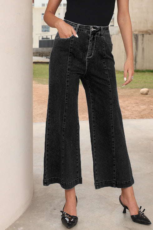 High Waisted Center Seam Wide Leg Cropped Denim Jeans