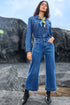 High Waisted Center Seam Wide Leg Cropped Denim Jeans