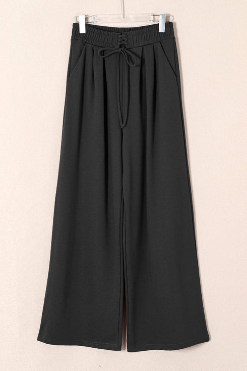 High Waisted Lace Up Front Wide Leg Pants
