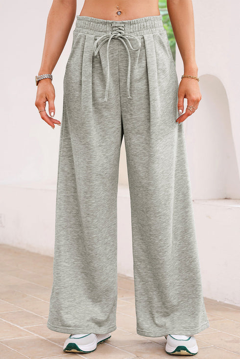 High Waisted Lace Up Front Wide Leg Pants