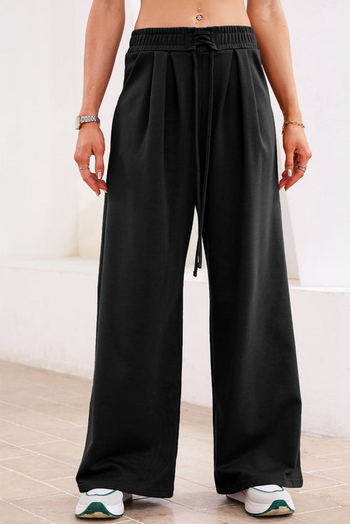 High Waisted Lace Up Front Wide Leg Pants