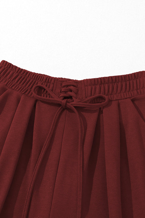 High Waisted Lace Up Front Wide Leg Pants
