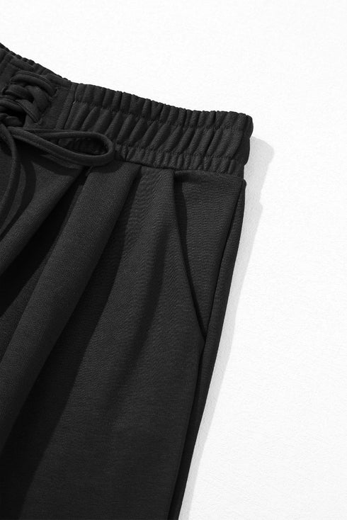 High Waisted Lace Up Front Wide Leg Pants