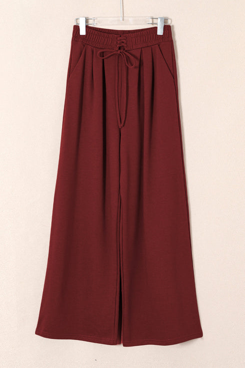 High Waisted Lace Up Front Wide Leg Pants