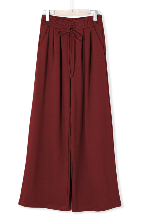 High Waisted Lace Up Front Wide Leg Pants