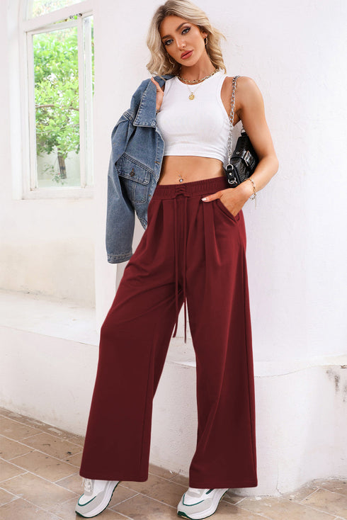 High Waisted Lace Up Front Wide Leg Pants