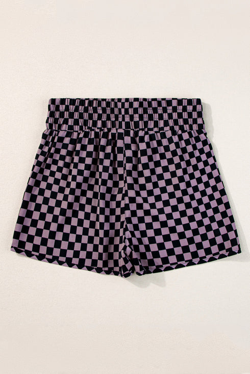 High Waisted Leopard And Checkered Print Athletic Casual Shorts