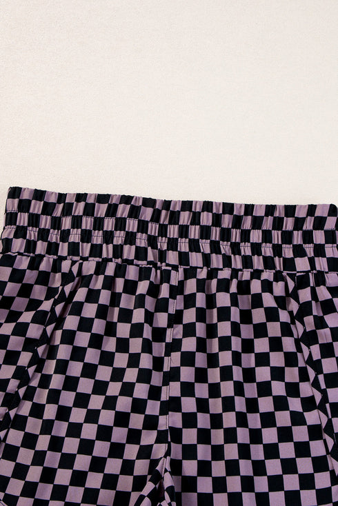 High Waisted Leopard And Checkered Print Athletic Casual Shorts