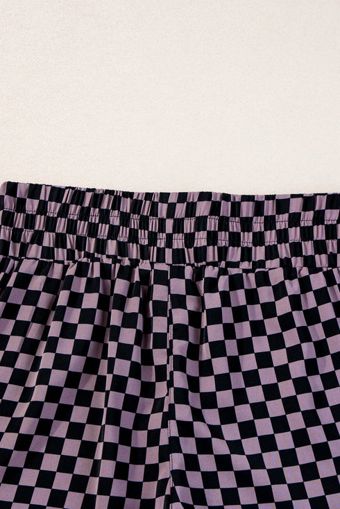 High Waisted Leopard And Checkered Print Athletic Casual Shorts