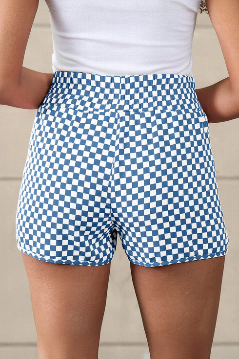 High Waisted Leopard And Checkered Print Athletic Casual Shorts