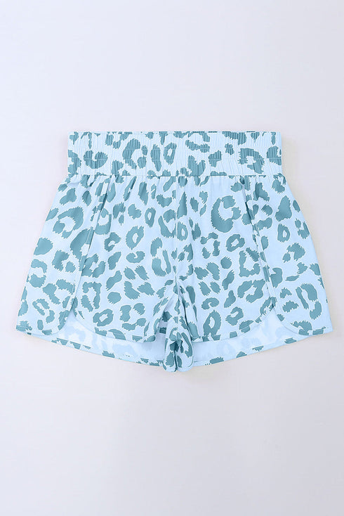 High Waisted Leopard And Checkered Print Athletic Casual Shorts