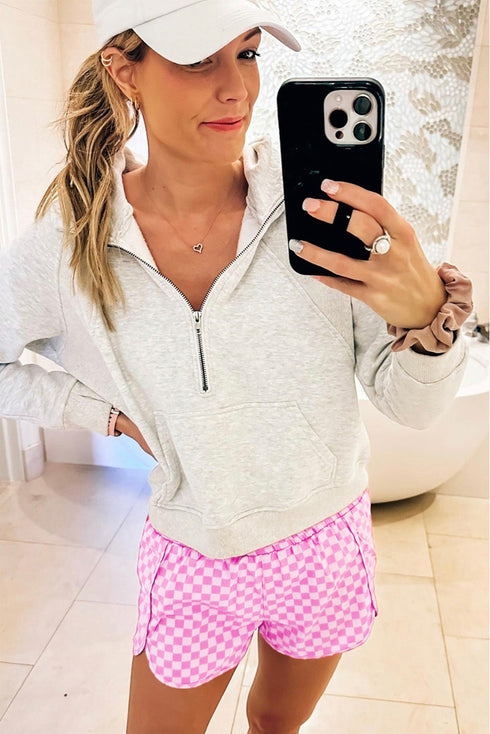 High Waisted Leopard And Checkered Print Athletic Casual Shorts