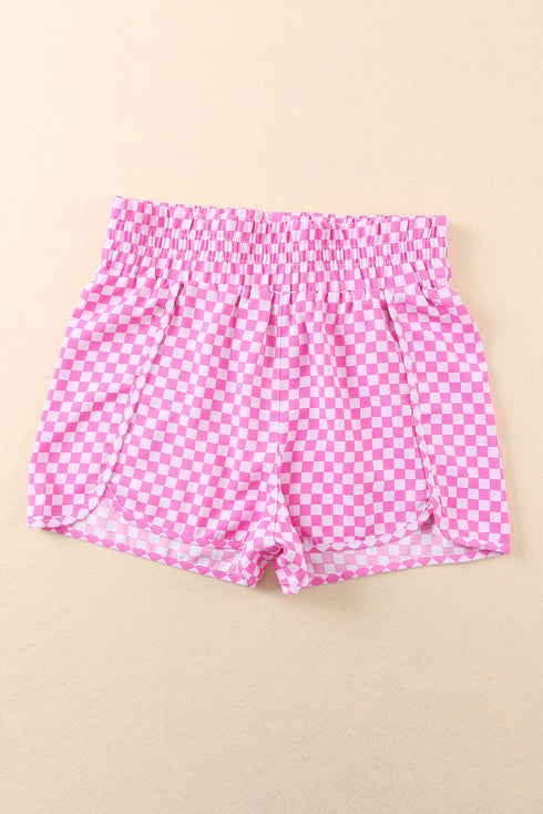 High Waisted Leopard And Checkered Print Athletic Casual Shorts