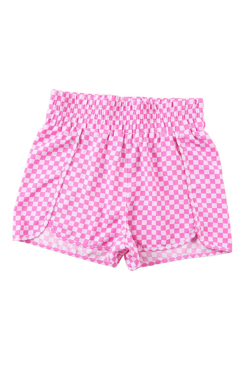High Waisted Leopard And Checkered Print Athletic Casual Shorts