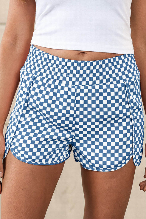 High Waisted Leopard And Checkered Print Athletic Casual Shorts