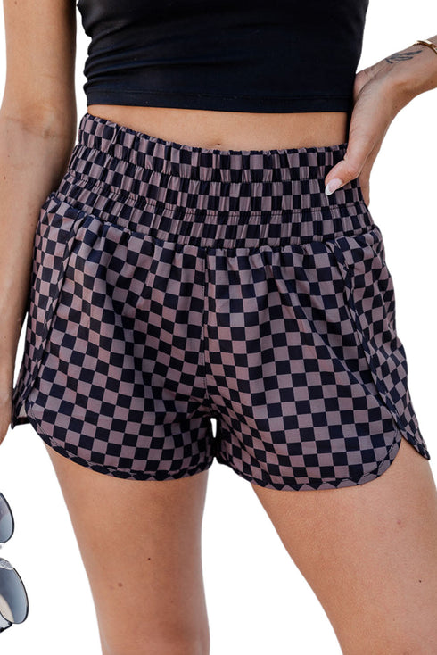 High Waisted Leopard And Checkered Print Athletic Casual Shorts
