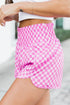 High Waisted Leopard And Checkered Print Athletic Casual Shorts