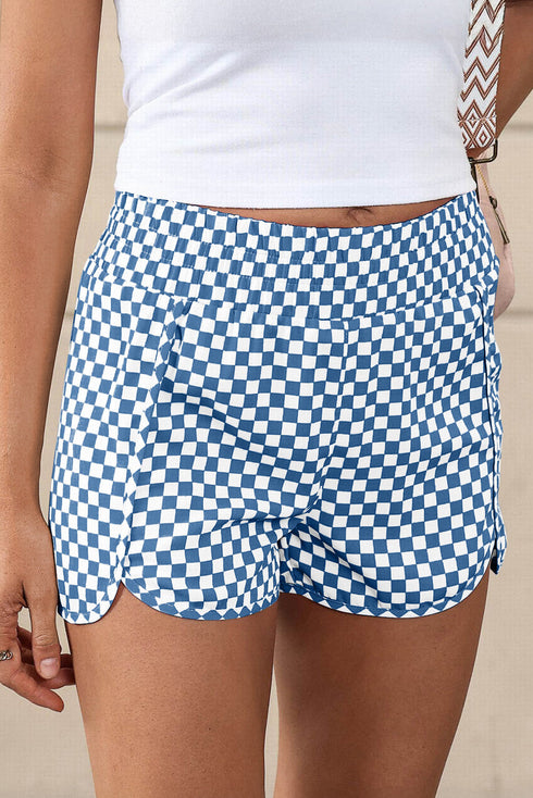 High Waisted Leopard And Checkered Print Athletic Casual Shorts