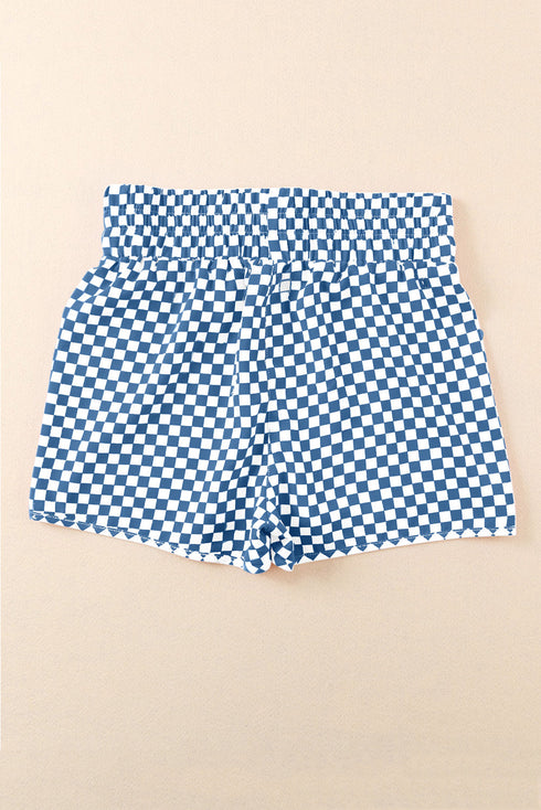 High Waisted Leopard And Checkered Print Athletic Casual Shorts