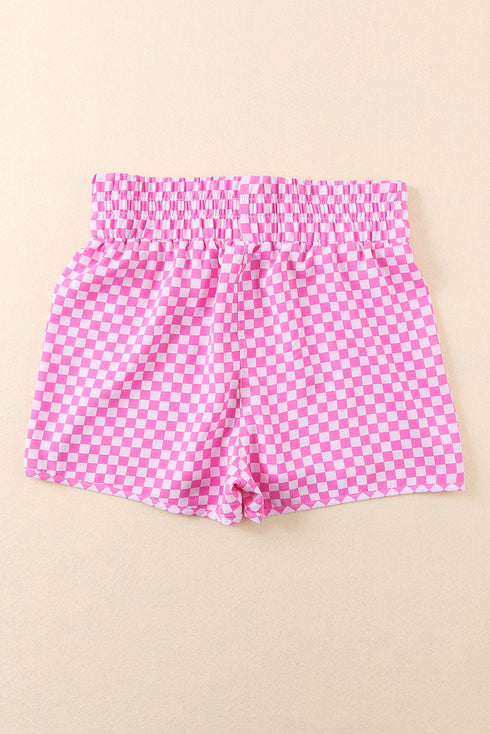 High Waisted Leopard And Checkered Print Athletic Casual Shorts