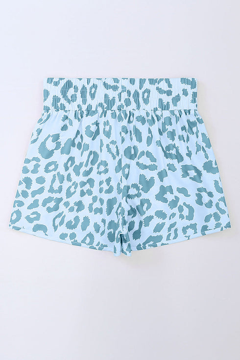 High Waisted Leopard And Checkered Print Athletic Casual Shorts