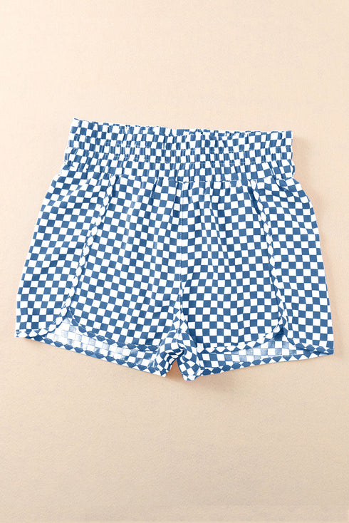 High Waisted Leopard And Checkered Print Athletic Casual Shorts