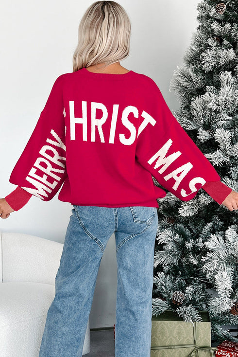 Ho Ho Ho Letter Jacquard Drop Shoulder Crew Sweater