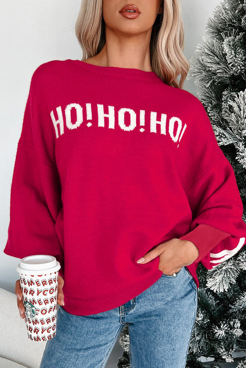 Ho Ho Ho Letter Jacquard Drop Shoulder Crew Sweater
