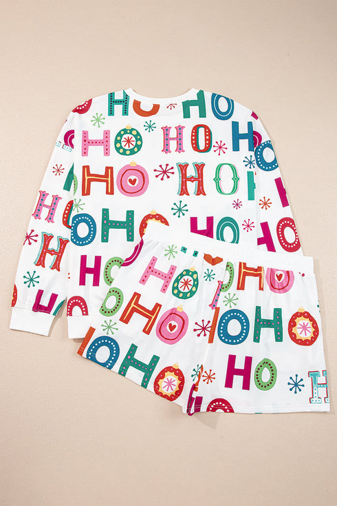 HO HO HO Ornament Print Crewneck Shorts Set Loungewear