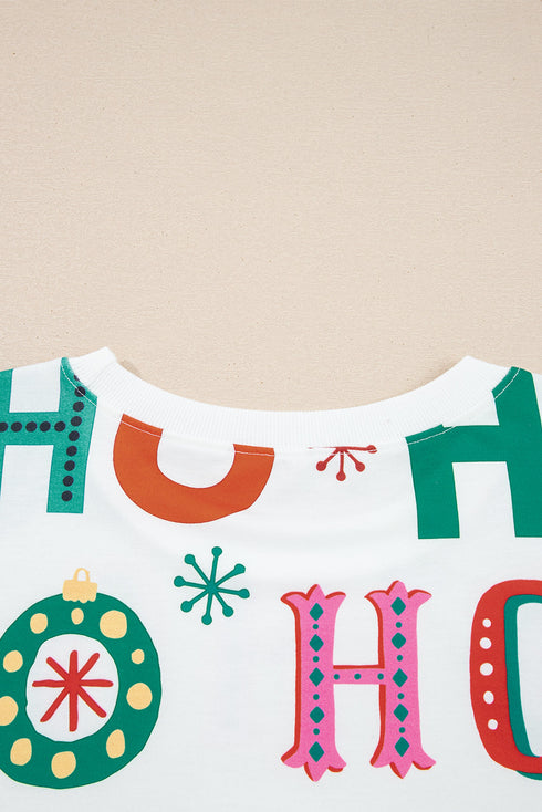 HO HO HO Ornament Print Crewneck Shorts Set Loungewear
