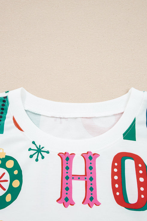 HO HO HO Ornament Print Crewneck Shorts Set Loungewear