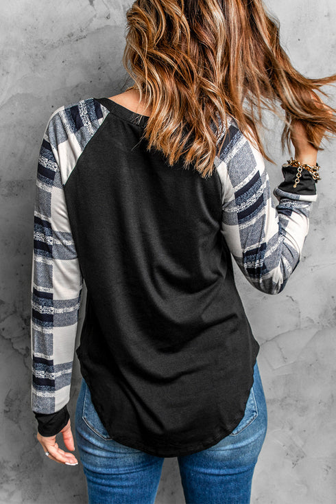 Hold Your Horses Funny Print Plaid Raglan Sleeve Pullover