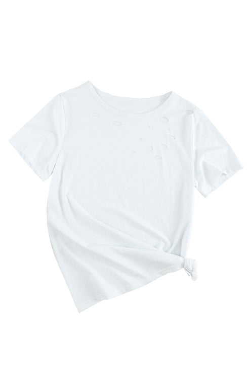 Holes Crew Neck Cotton Mixed T-Shirt