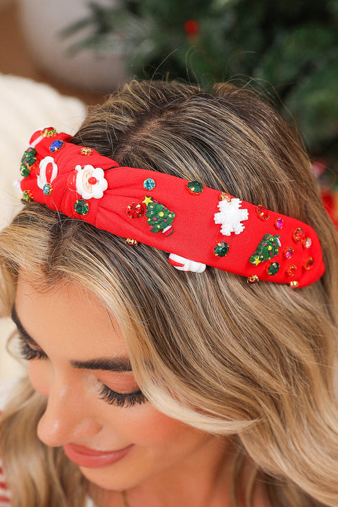 Holiday Cartoon Charm Rhinestone Knotted Headband