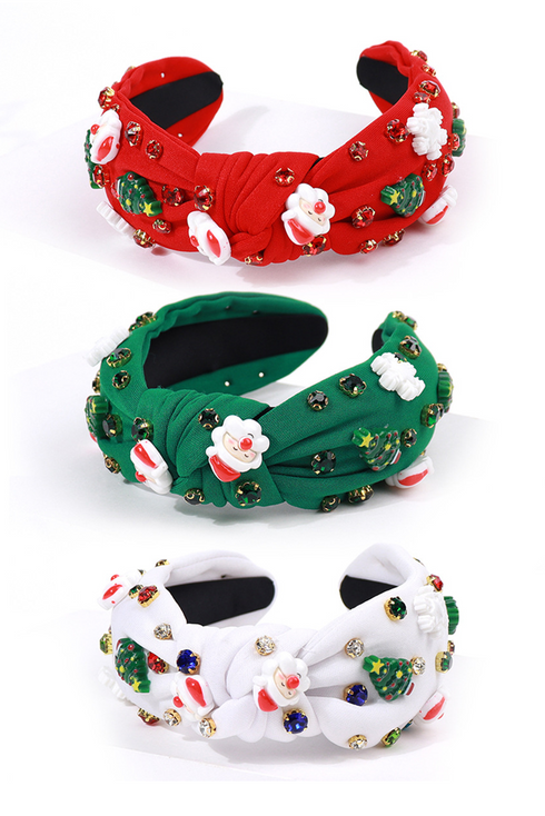 Holiday Cartoon Charm Rhinestone Knotted Headband