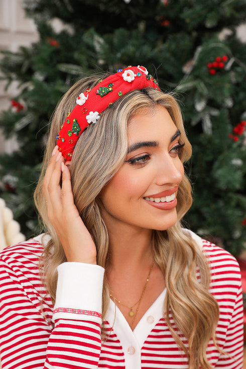Holiday Cartoon Charm Rhinestone Knotted Headband