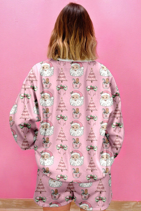 Holiday Santa Graphic Pullover And Short Lounge Set