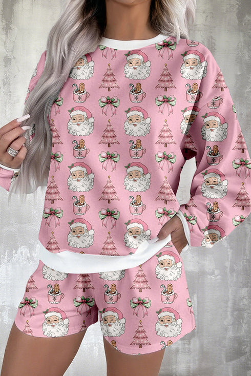 Holiday Santa Graphic Pullover And Short Lounge Set