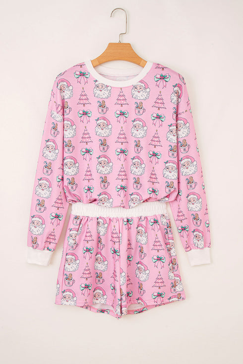 Holiday Santa Graphic Pullover And Short Lounge Set