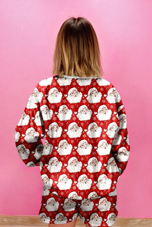 Holiday Santa Graphic Pullover And Short Lounge Set