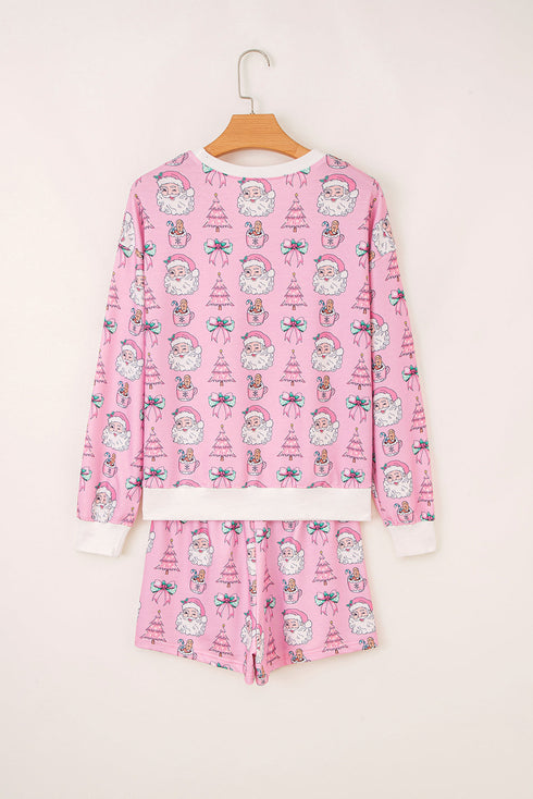 Holiday Santa Graphic Pullover And Short Lounge Set