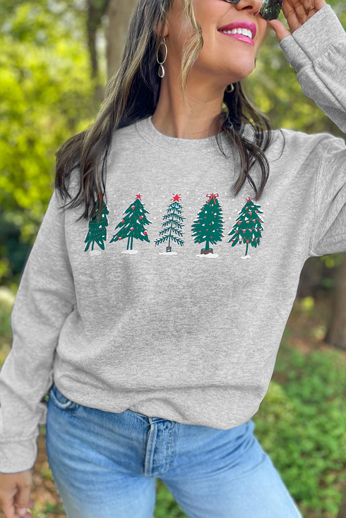 Holiday Tree Graphic Soft Fleece Crew Neck Sweatshirt