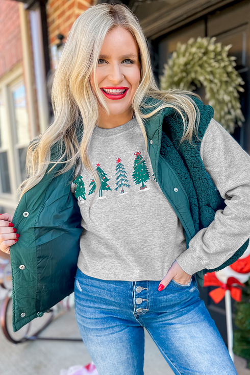 Holiday Tree Graphic Soft Fleece Crew Neck Sweatshirt