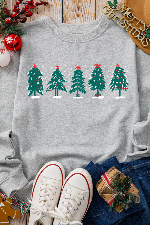 Holiday Tree Graphic Soft Fleece Crew Neck Sweatshirt