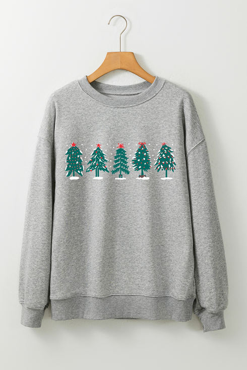 Holiday Tree Graphic Soft Fleece Crew Neck Sweatshirt